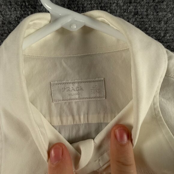 PRADA Size 40 (15.75) Long Sleeve Button Up Men Cotton Stretch Designer Ivory - Picture 8 of 16